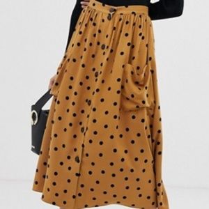 ASOS Button Front Midi Skirt Polka dot